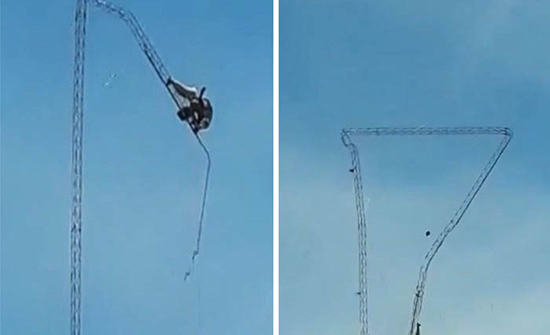 شاهد: انهيار هوائي عملاق وسقوط عاملين من ارتفاع شاهق في الأوروغواي