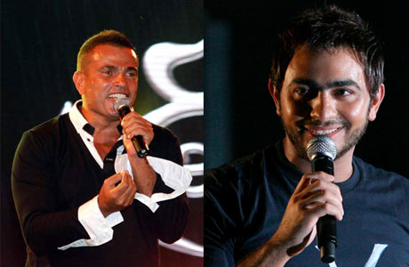 لقاء ودي بين تامر حسني وعمرو دياب في غرفة احمد السقا 