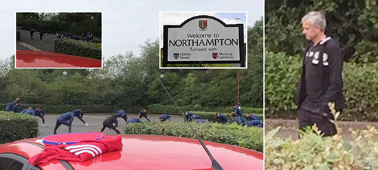 بالفيديو: مورينيو يدرب لاعبي مانشستر في موقف السيارات