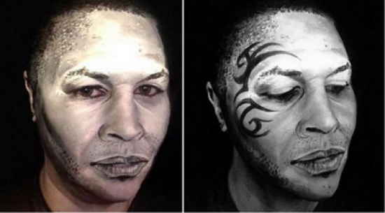 بالصور: بريطانية "ترتدي" وجوه المشاهير