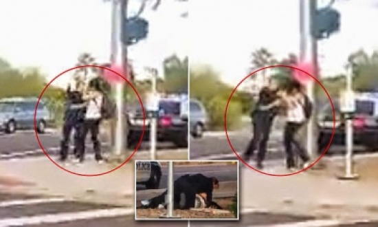 شاهد.. شرطي يعتدي على مراهقة بالضرب