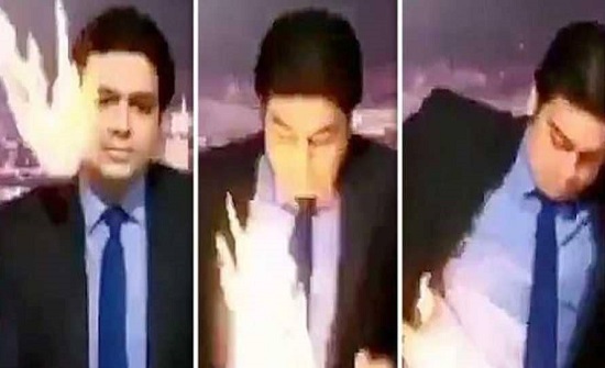مذيع تلفزيوني يحترق على الهواء مباشرة مذيع تلفزيوني يحترق على الهواء مباشرة