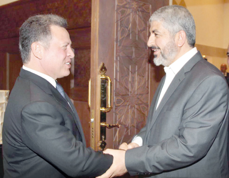 الملك لـ مشعل : دعم المصالحة الأساس لوحدة الفلسطينيين