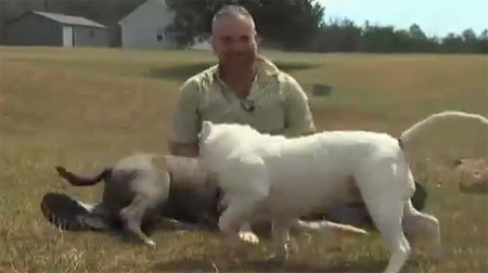 ‎رجل يرسم وشما على كلبيه