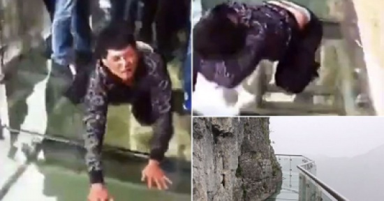 شاهد.. شاب يتحدى خوفه من المرتفعات