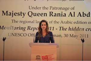 الملكة رانيا تشارك في إطلاق النسخة العربية لتقرير اليونسكو لرصد التعليم للجميع 