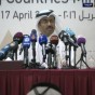 وزير النفط القطري محمد بن صالح السادة خلال المؤتمر الصحفي (الجزيرة)