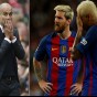 صورة تجمع المدرب جوارديولا ولاعبي برشلونة ميسي ونيمار