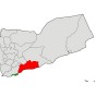خارطة اليمن ومحافظة ابين باللون الاحمر وعدن باللون الاخضر