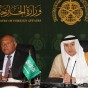 وزير الخارجية السعودي عادل الجبير ونظيره المصري سامح شكري خلال مؤتمر صحفي في السعودية - أرشيفية