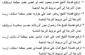 ترفيع عدد من القضاة الشرعيين ( أسماء )