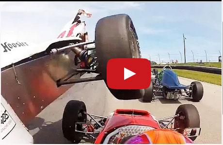 سيارة رياضية تطير فوق رأس أحد المشاركين