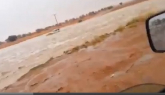 نجاة سائق سيارة من السيول في شعيب رماح