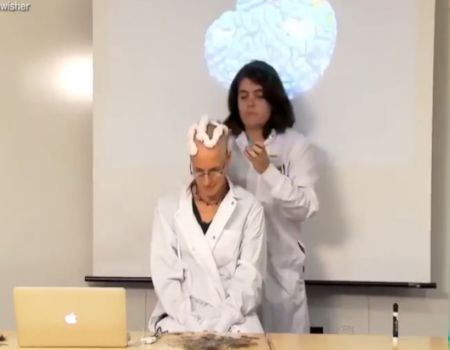 بالفيديو.. معلمة تحلق رأسها لتعليم طلابها تشريح الجهاز العصبي
