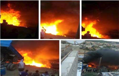 اخماد حريق بمشروع الصرف الصحي بمخيم جرش اخماد حريق بمشروع الصرف الصحي بمخيم جرش