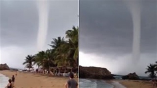 شاهد.. زوبعة مائية هائلة تعانق السماء