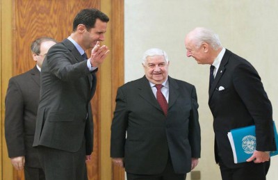 الاسد ودي ميستورا يتفقان على متابعة التشاور لايجاد حل سياسي للازمة السورية