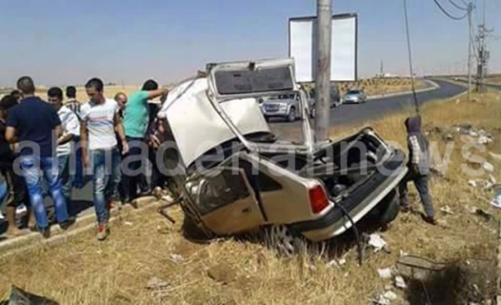 صورة: إصابة شخص إثر تدهور مركبة وإرتطامها بعامود في إربد