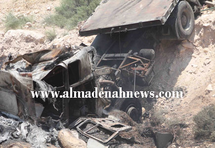 حادثة تدهور واحتراق الشاحنة على طريق الرمثا – جابر – الأكيدر ( صور وفيديو )