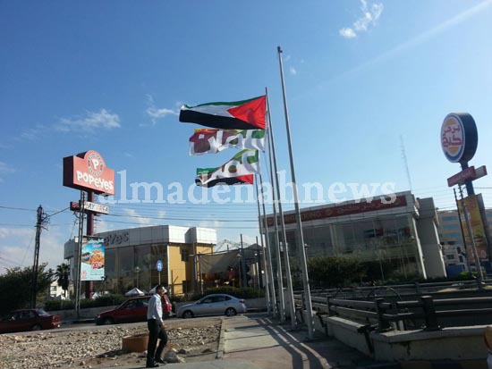 بالصور : رفع العلم الاردني على الدوار السادس " بالمقلوب "