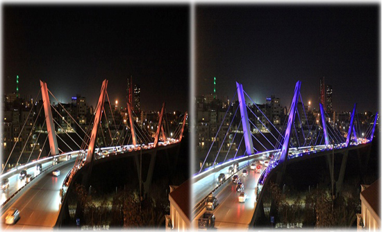 الأمانة تضيء جسرعبدون باللونين الأزرق والبرتقالي دعما لمرضى السرطان