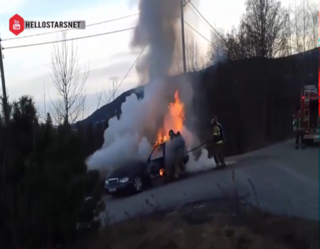 شاهدوا .. هروب سيارة مشتعلة من رجال الإطفاء