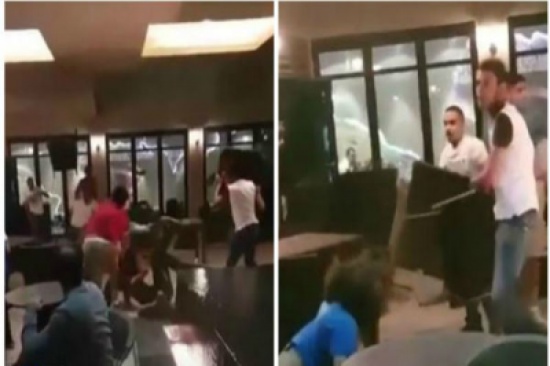 انهالوا على بعضهم بالضرب بالكراسي والطاولات.. شاهد: مشاجرة تنتهي بتحطيم أحد المقاهي