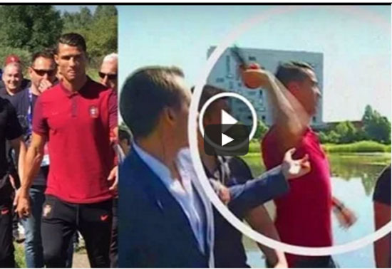 بالفيديو:رونالدو يرمي ميكروفون مراسل صحفي في المياه!