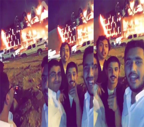شاهد.. شباب يلتقطون سيلفي مع حريق