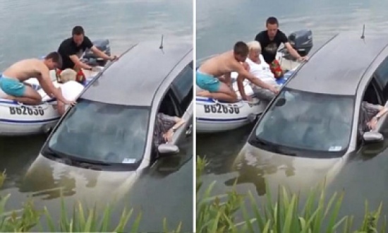 شاهد..  مراهقان ينقذان عجوزين من داخل سيارة تغرق