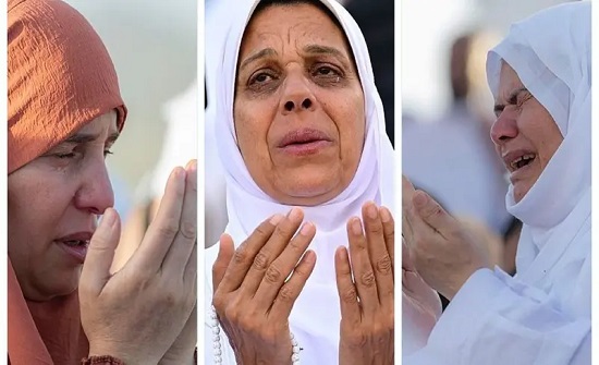 من فوق جبل "الرحمة".. الحجاج يتضرعون بالدعاء في يوم عرفة من فوق جبل "الرحمة".. الحجاج يتضرعون بالدعاء في يوم عرفة