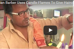 بالفيديو.. حلاق هندي يستخدم شمعة مشتعلة لقص شعر زبائنه