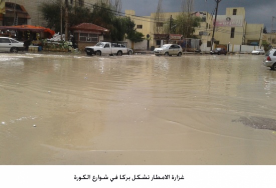 غزارة الامطار تشكل بركا في شوارع الكورة