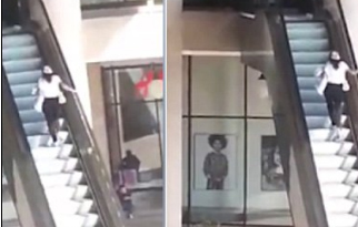 امرأة تتعرض لموقف محرج بسبب سلم كهربائي