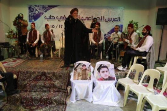 في ظل القصف الروسي.. عرس جماعي لـ45 شاباً بحلب السورية في ظل القصف الروسي.. عرس جماعي لـ45 شاباً بحلب السورية