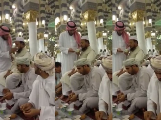 شاهد.. يطعم مقيماً معاقاً بالحرم النبوي