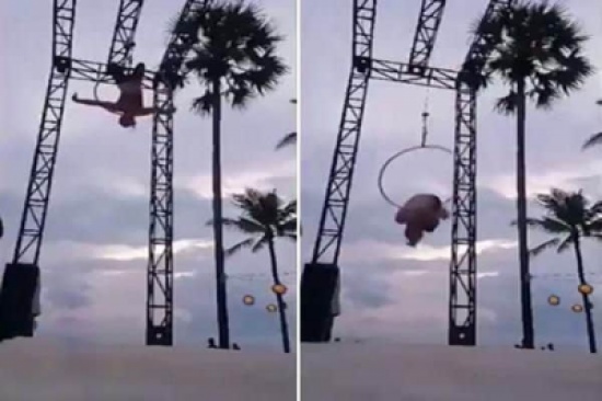 شاهد.. حركة استعراضية وسقوط فتاة على رأسها