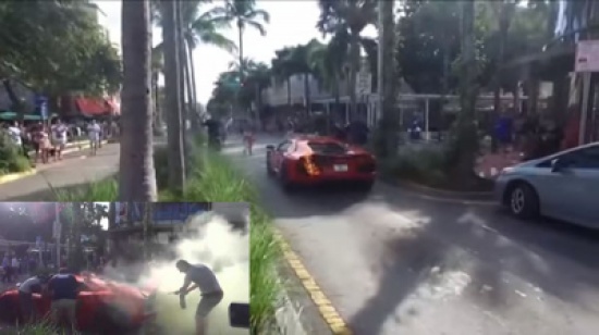 شاهد: عامل ركن يشعل النيران في سيارة لمبرجيني