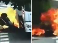 بالفيديو: امرأة تتحول إلى كرة لهب بعد اصطدامها بشاحنة
