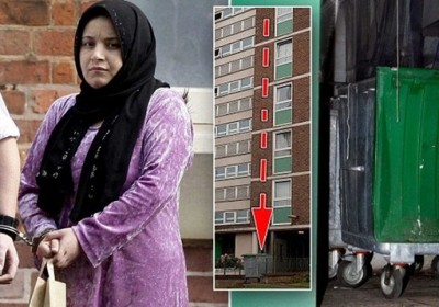 أم تلقي رضيعتها من النافذة إلى صندوق القمامة!