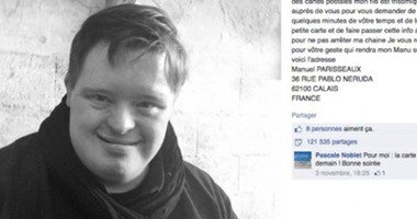 رجل يعاني متلازمة داون يتلقى 30 ألف بطاقة معايدة فى عيد ميلاده رجل يعاني متلازمة داون يتلقى 30 ألف بطاقة معايدة فى عيد ميلاده