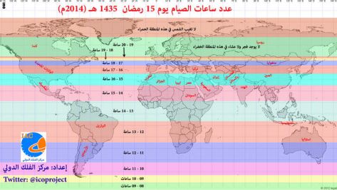 خريطة ساعات الصوم في رمضان المقبل خريطة ساعات الصوم في رمضان المقبل
