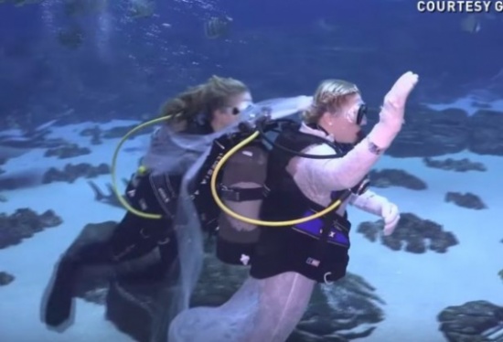 شاهد.. رجل وامرأة يتزوجان تحت الماء