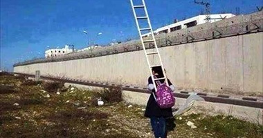 نشطاء يتداولون صورة لتلميذة فلسطينية تحمل "سلم" لتتخطي الجدار العازل نشطاء يتداولون صورة لتلميذة فلسطينية تحمل "سلم" لتتخطي الجدار العازل