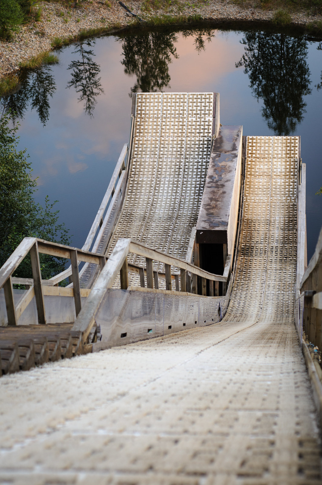 Ski jumps for freestyle summer practicing at Hyvärilä resort, Lieksa in August 2014