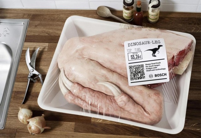 shrink-wrapped dinosaur leg
