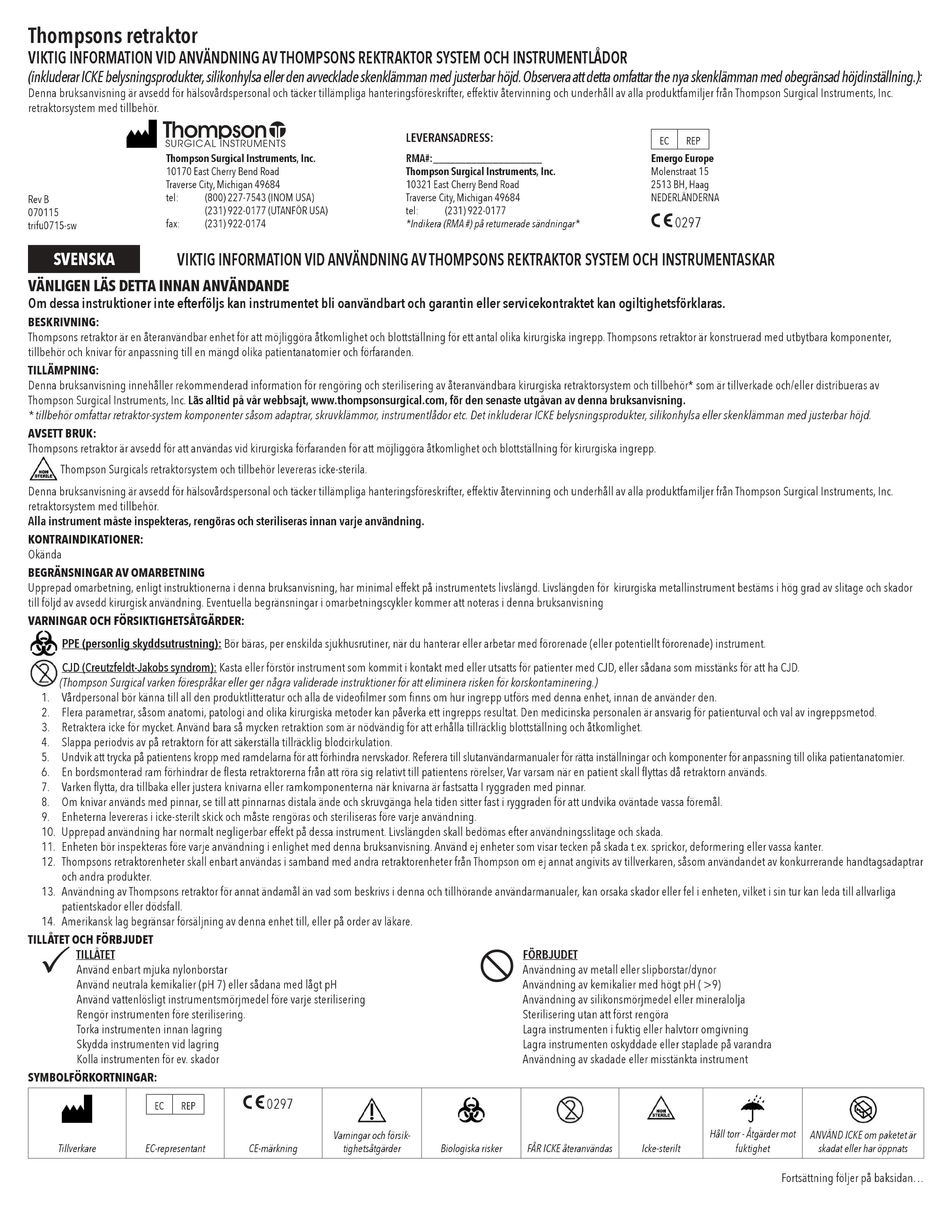 Instruktioner för användning av Thompsons instrument