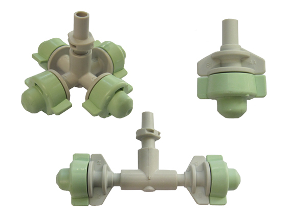 Coolnet dimdysa Coolnet Pro finns i tre olika utföranden: kors med 4 munstycken, T med 2 munstycken eller enkeldysa