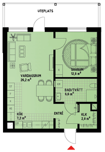 Planritning 2 rum och kök alternativ 1