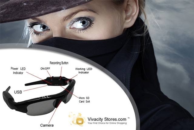 £34.99 for Spy Sunglasses with a built-in camera, £39.99 with a 4GB memory card or £44.99 with 8GB from Vivacity Stores – save up to 63%